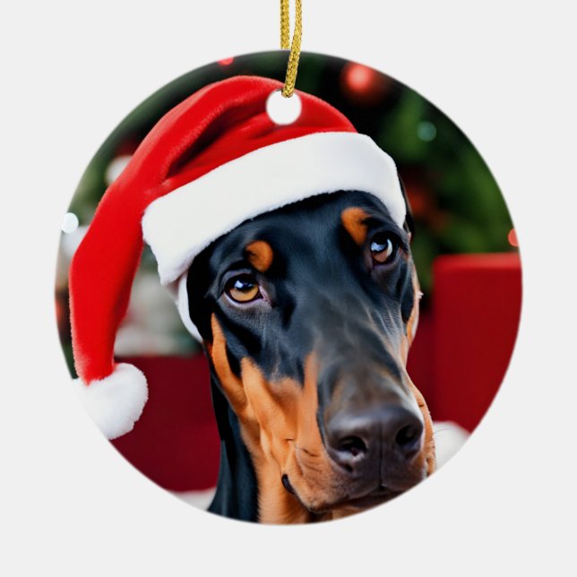Doberman Christmas Ceramic Tree Decoration (Front)