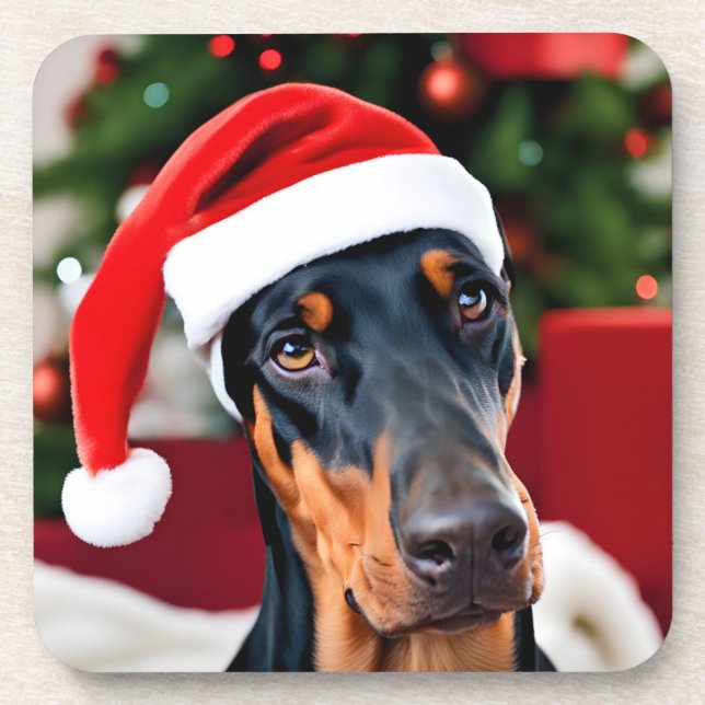 Doberman Christmas Coaster (Front)