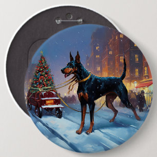 Doberman Christmas Festive Season 6 Cm Round Badge