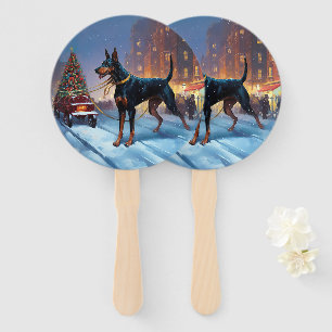 Doberman Christmas Festive Season Hand Fan