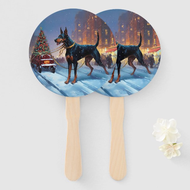 Doberman Christmas Festive Season Hand Fan (Front and Back)