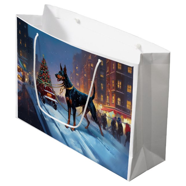 Doberman Christmas Festive Season Large Gift Bag (Front Angled)