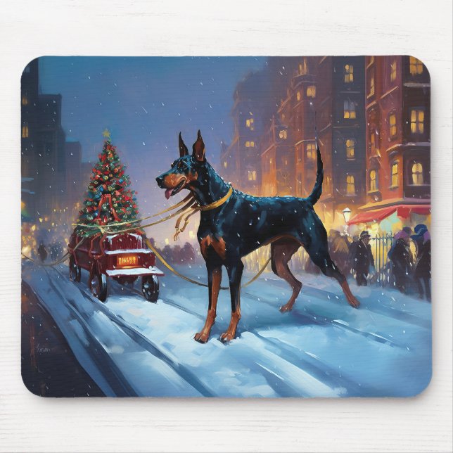 Doberman Christmas Festive Season Mouse Mat (Front)