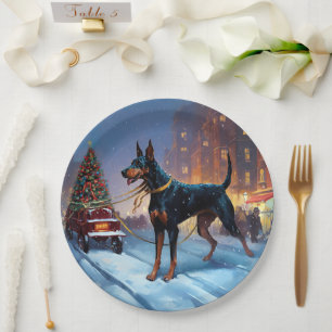 Doberman Christmas Festive Season Paper Plate