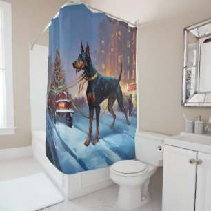 Doberman Christmas Festive Season Shower Curtain