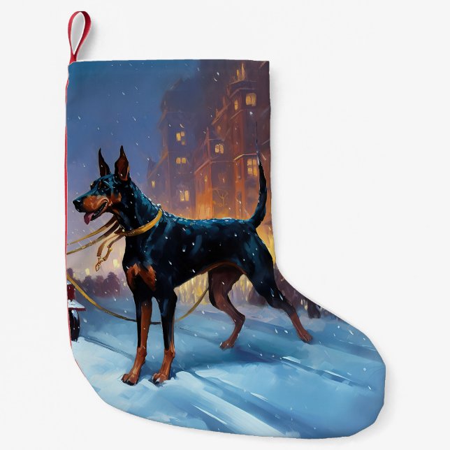 Doberman Christmas Festive Season Small Christmas Stocking (Front)
