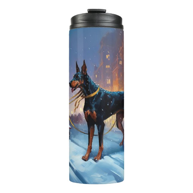 Doberman Christmas Festive Season Thermal Tumbler (Front)