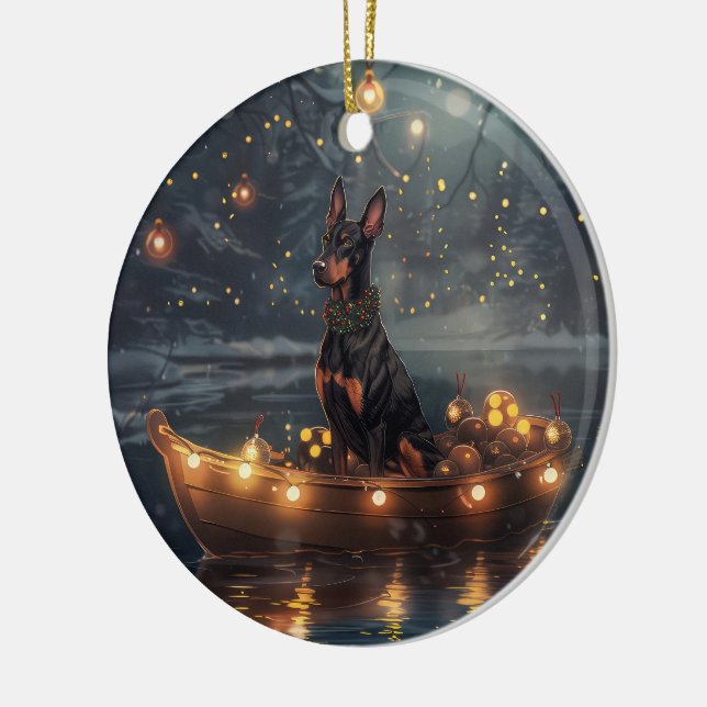 Doberman Christmas Festive Voyage  Ceramic Tree Decoration (Left)