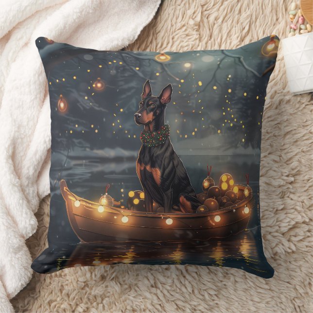 Doberman Christmas Festive Voyage  Cushion (Blanket)