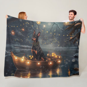 Doberman Christmas Festive Voyage Fleece Blanket