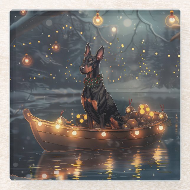Doberman Christmas Festive Voyage  Glass Coaster (Front)