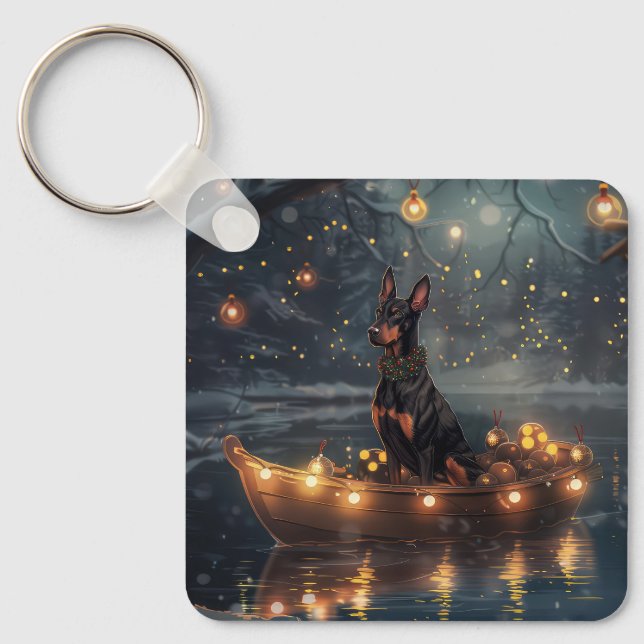 Doberman Christmas Festive Voyage  Key Ring (Front)
