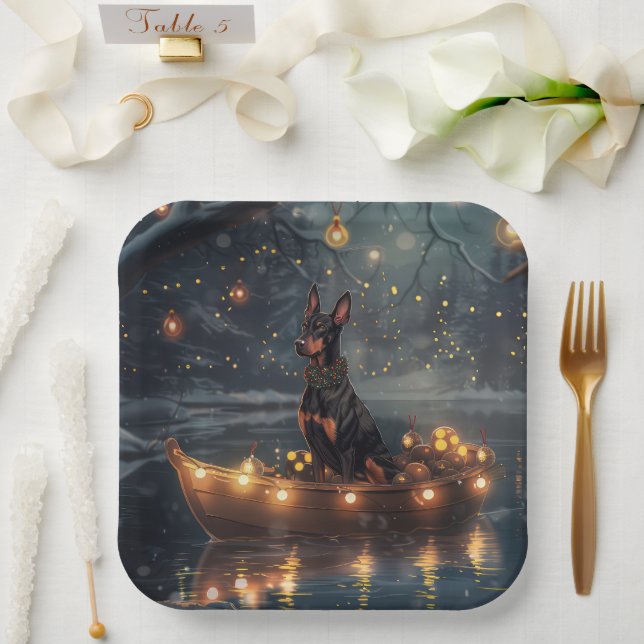 Doberman Christmas Festive Voyage  Paper Plate (Wedding)