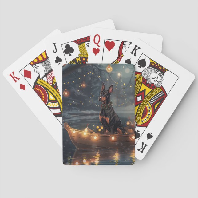 Doberman Christmas Festive Voyage  Playing Cards (Back)