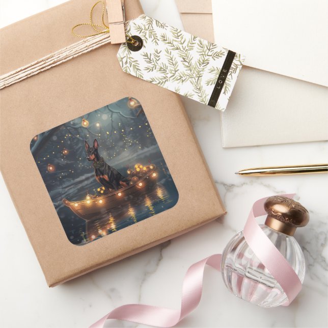 Doberman Christmas Festive Voyage  Square Sticker (Gifting)