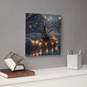 Doberman Christmas Festive Voyage  Square Wall Clock