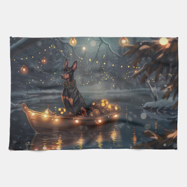 Doberman Christmas Festive Voyage  Tea Towel (Horizontal)