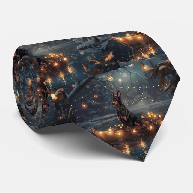 Doberman Christmas Festive Voyage  Tie (Rolled)
