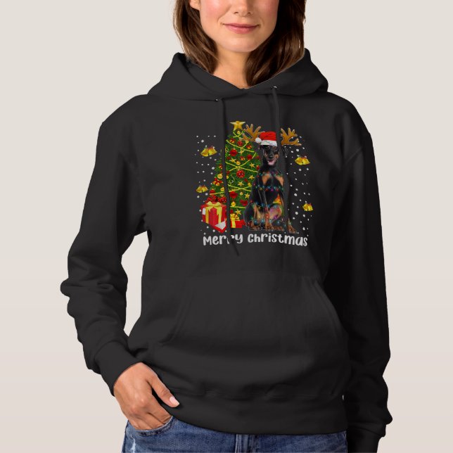 Doberman Christmas Lights Tree Santa Xmas Dobie Do Hoodie (Front)