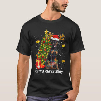 Doberman Christmas Lights Tree Santa Xmas Pyjamas T-Shirt