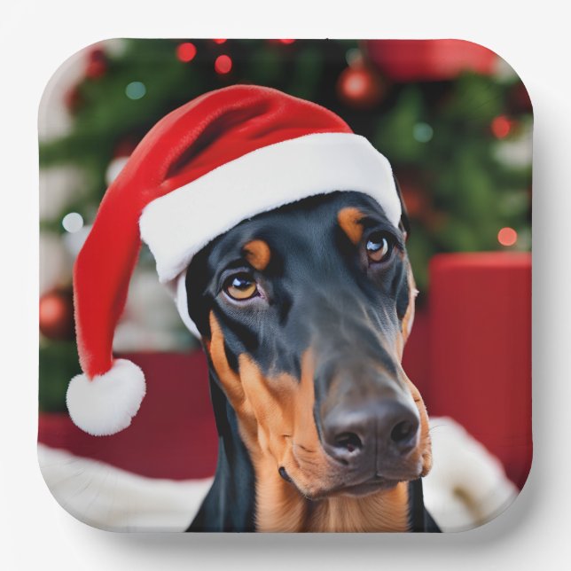 Doberman Christmas Paper Plate (Front)