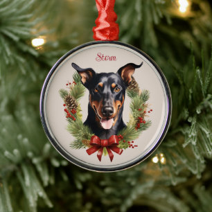 Doberman Christmas Pet Memorial Dog Breed Metal Tree Decoration