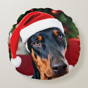 Doberman Christmas Round Cushion
