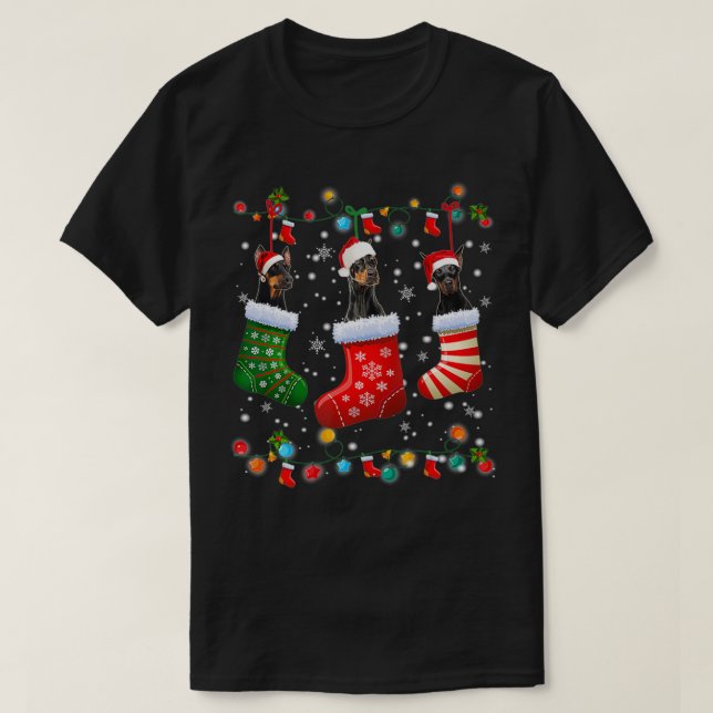 Doberman Christmas Socks Funny Xmas Pajama Dog Lov T-Shirt (Design Front)