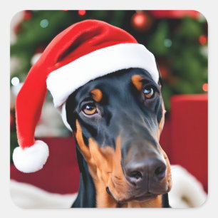 Doberman Christmas Square Sticker