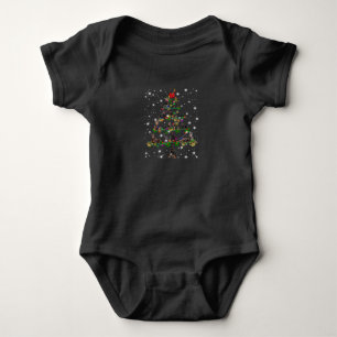Doberman Christmas Tree Covered By Flashlight Baby Bodysuit