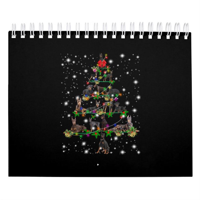 Doberman Christmas Tree Covered By Flashlight Calendar (Cover)