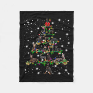 Doberman Christmas Tree Covered By Flashlight Fleece Blanket
