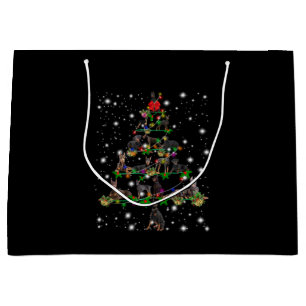 Doberman Christmas Tree Covered By Flashlight Large Gift Bag