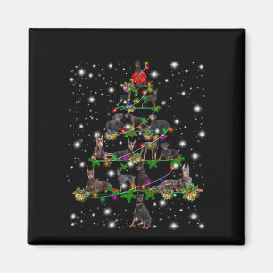 Doberman Christmas Tree Covered By Flashlight Magnet