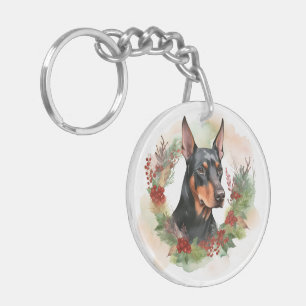 Doberman Christmas Wreath Festive Pup Key Ring