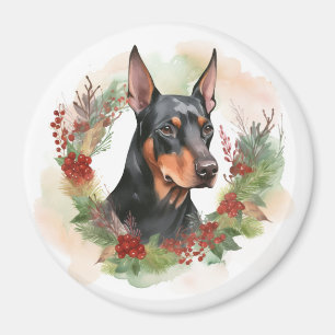 Doberman Christmas Wreath Festive Pup Magnet