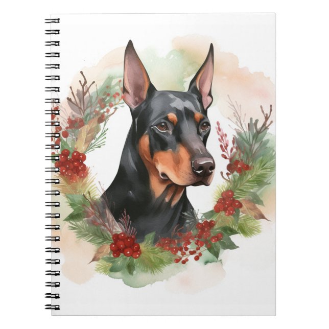 Doberman Christmas Wreath Festive Pup Notebook (Front)
