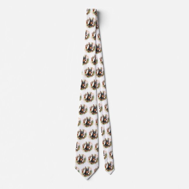 Doberman Christmas Wreath Festive Pup Tie (Front)