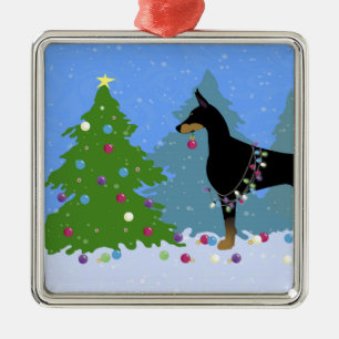 Doberman Decorating Tree in the Forest Metal Tree Decoration