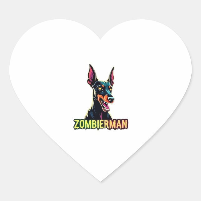 Doberman Dobie Doby Dobermann Zombie Dog Halloween Heart Sticker (Front)