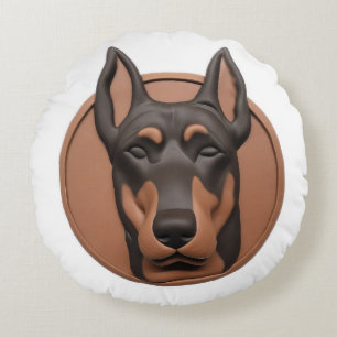 Doberman Dog 3D Inspired Round Cushion