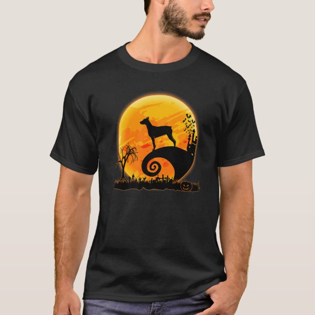 Doberman Dog And Moon  Scary Halloween Costume T-Shirt (Front)