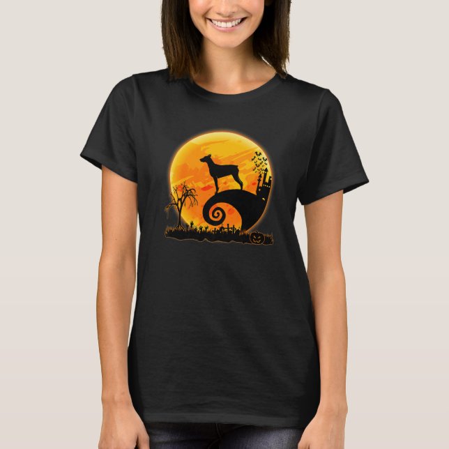 Doberman Dog And Moon  Scary Halloween Costume T-Shirt (Front)