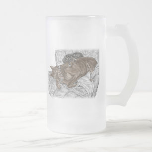 Doberman Dog and Puppy Frosted Glass Beer Mug