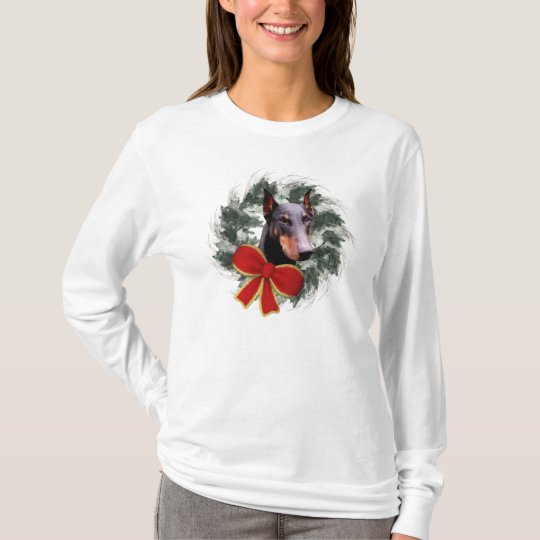 Doberman Dog And Wreath Christmas T-Shirt