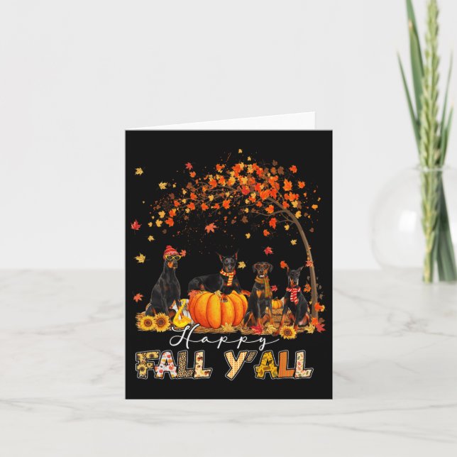 Doberman Dog Autumn Fall Pumpkin Truck Mappe Thank Card (Front)