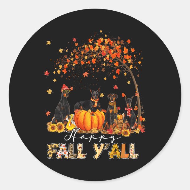 Doberman Dog Autumn Fall Pumpkin Truck Mappe Thank Classic Round Sticker (Front)