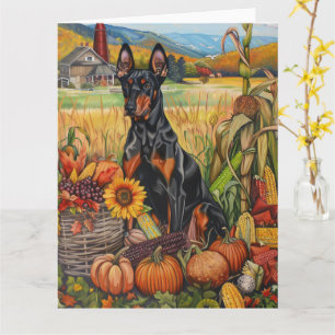 Doberman Dog Autumn Harvest Thanksgiving Card
