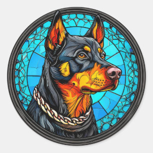 🐕 Doberman Dog Bold Guard Breed Portrait Art 🐕 Classic Round Sticker