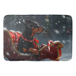 Doberman Dog Christmas Festive Bath Mat